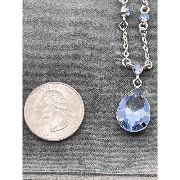 Ocean Blue Main Stone Necklace Chain Matching Rhinestones Silver Setting - Picture 4 of 6